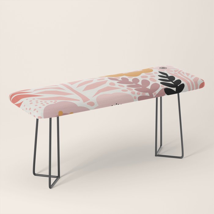 Large Pastel Floral Pattern Orange Pink White Black Gold Meadow Bench Gallery Image 1