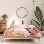 Large Pastel Floral Pattern Orange Pink White Black Gold Meadow Comforter Gallery Image 3