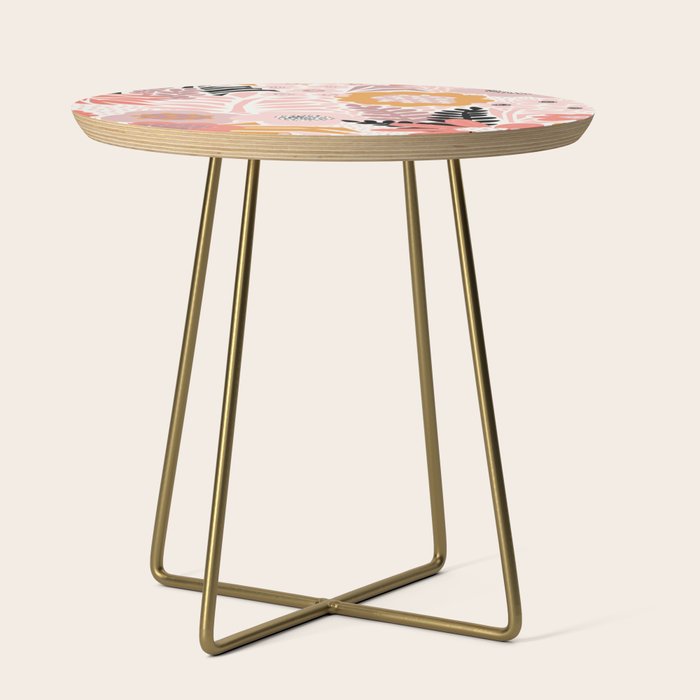 Large Pastel Floral Pattern Orange Pink White Black Gold Meadow Side Table Gallery Image 1