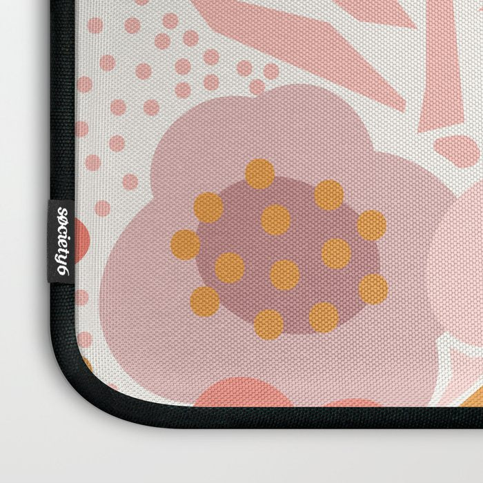 Large Pastel Floral Pattern Orange Pink White Black Gold Meadow Laptop Sleeve Gallery Image 3