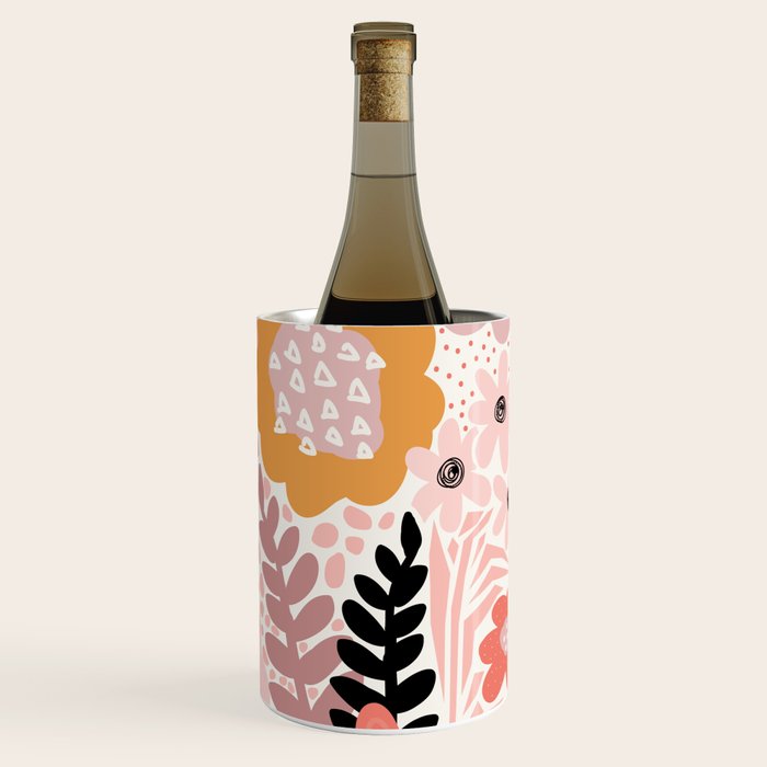 Large Pastel Floral Pattern Orange Pink White Black Gold Meadow Wine Chiller Gallery Image 3