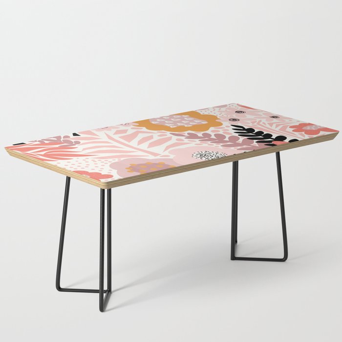 Large Pastel Floral Pattern Orange Pink White Black Gold Meadow Coffee Table Gallery Image 1