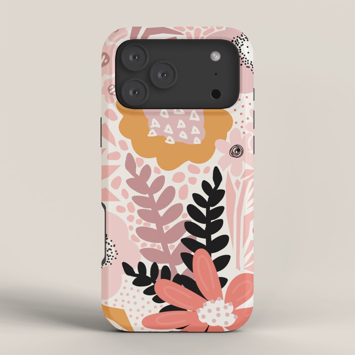 Large Pastel Floral Pattern Orange Pink White Black Gold Meadow iPhone Case Gallery Image 4