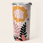 Large Pastel Floral Pattern Orange Pink White Black Gold Meadow Travel Mug Gallery Image 2