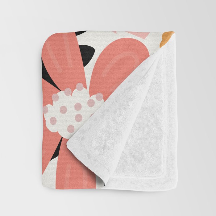Large Pastel Floral Pattern Orange Pink White Black Gold Meadow Throw Blanket Gallery Image 3