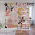 Large Pastel Floral Pattern Orange Pink White Black Gold Meadow Wall Mural Gallery Image 1
