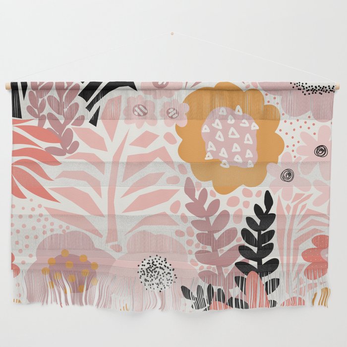 Large Pastel Floral Pattern Orange Pink White Black Gold Meadow Wall Hanging Gallery Image 1