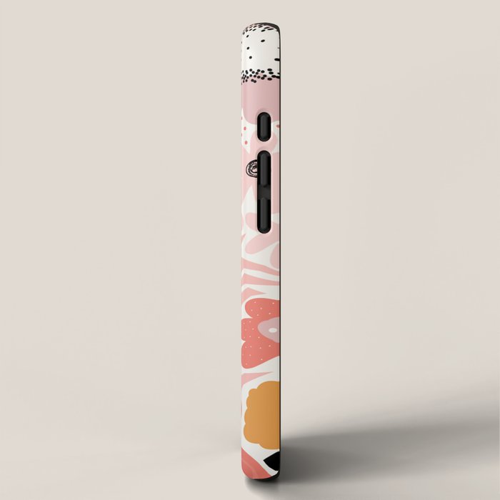 Large Pastel Floral Pattern Orange Pink White Black Gold Meadow iPhone Case Gallery Image 2