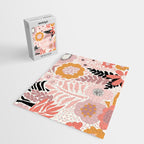 Large Pastel Floral Pattern Orange Pink White Black Gold Meadow Jigsaw Puzzle Gallery Image 2