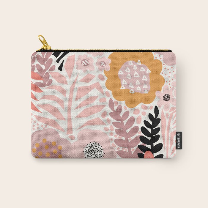 Large Pastel Floral Pattern Orange Pink White Black Gold Meadow Carry All Pouch Gallery Image 1