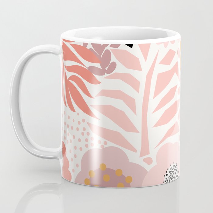 Large Pastel Floral Pattern Orange Pink White Black Gold Meadow Coffee Mug Gallery Image 3