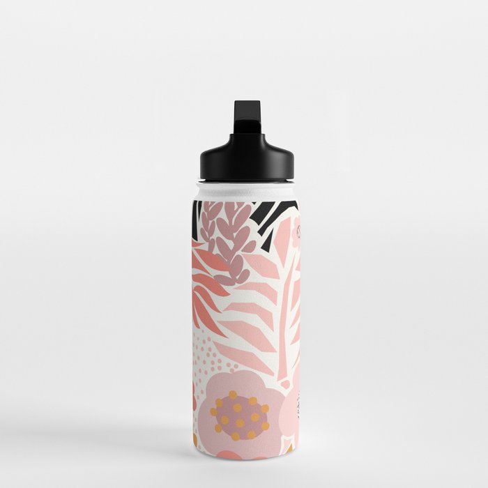 Large Pastel Floral Pattern Orange Pink White Black Gold Meadow Water Bottle Gallery Image 3