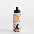 Large Pastel Floral Pattern Orange Pink White Black Gold Meadow Water Bottle Gallery Image 2