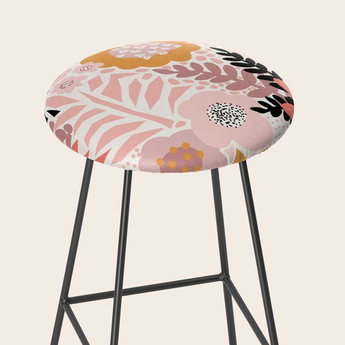 Large Pastel Floral Pattern Orange Pink White Black Gold Meadow Stool Gallery Image 2