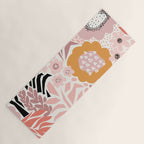 Large Pastel Floral Pattern Orange Pink White Black Gold Meadow Yoga Mat Gallery Image 1