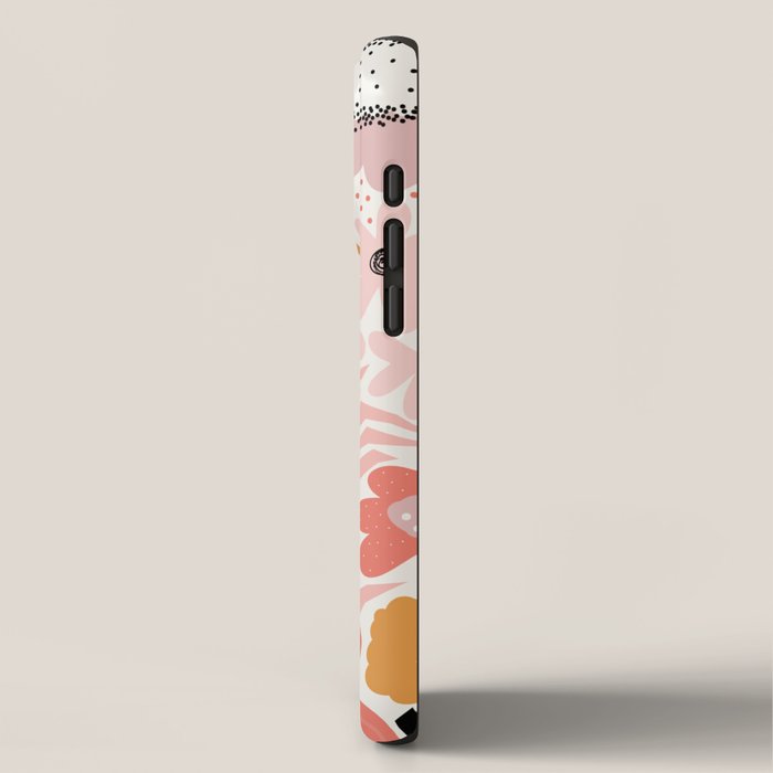 Large Pastel Floral Pattern Orange Pink White Black Gold Meadow iPhone Case Gallery Image 2