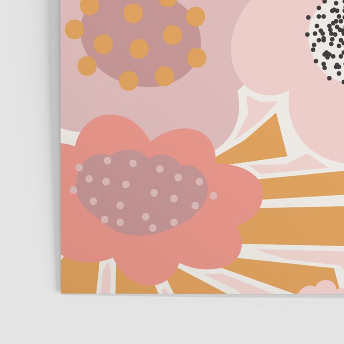 Large Pastel Floral Pattern Orange Pink White Black Gold Meadow Poster Gallery Image 3