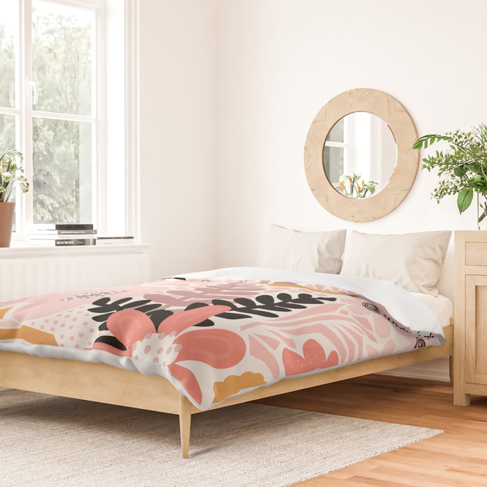 Large Pastel Floral Pattern Orange Pink White Black Gold Meadow Duvet Cover Gallery Image 2