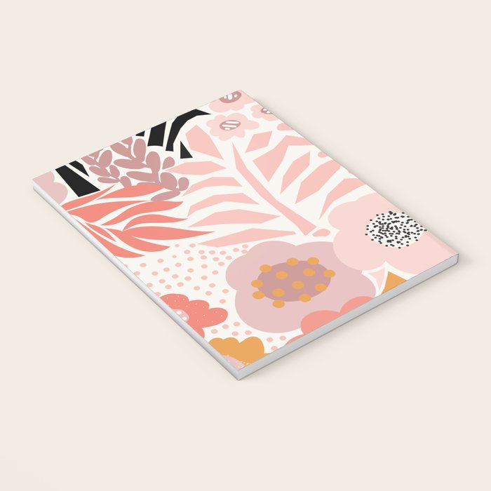 Large Pastel Floral Pattern Orange Pink White Black Gold Meadow Notebook Gallery Image 3
