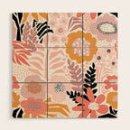 Large Pastel Floral Pattern Orange Pink White Black Gold Meadow Wood Wall Art Gallery Image 1