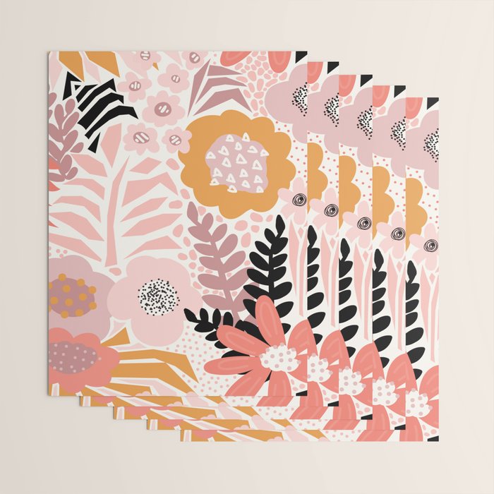 Large Pastel Floral Pattern Orange Pink White Black Gold Meadow Wrapping Paper Gallery Image 3