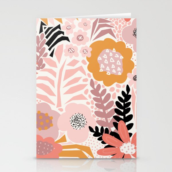 Large Pastel Floral Pattern Orange Pink White Black Gold Meadow Stationery Card Gallery Image 2