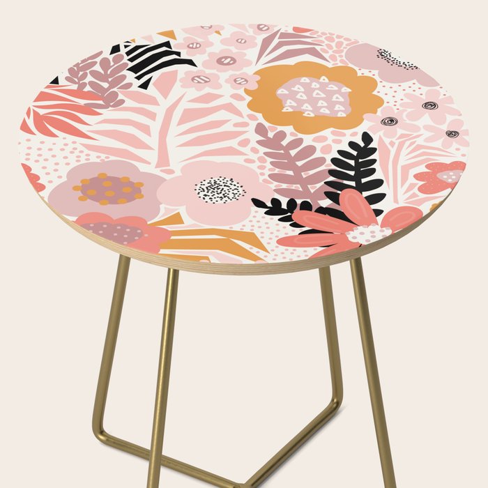 Large Pastel Floral Pattern Orange Pink White Black Gold Meadow Side Table Gallery Image 2