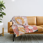 Large Pastel Floral Pattern Orange Pink White Black Gold Meadow Throw Blanket Gallery Image 1