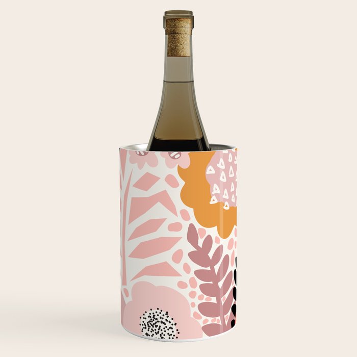 Large Pastel Floral Pattern Orange Pink White Black Gold Meadow Wine Chiller Gallery Image 1