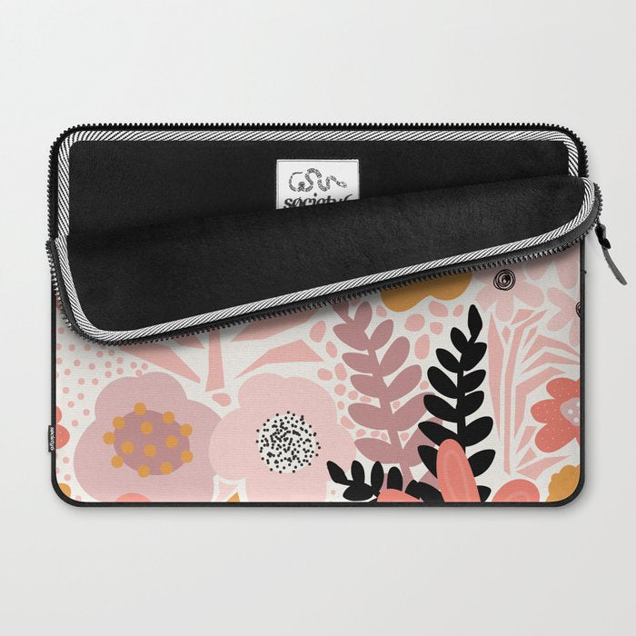 Large Pastel Floral Pattern Orange Pink White Black Gold Meadow Laptop Sleeve Gallery Image 2