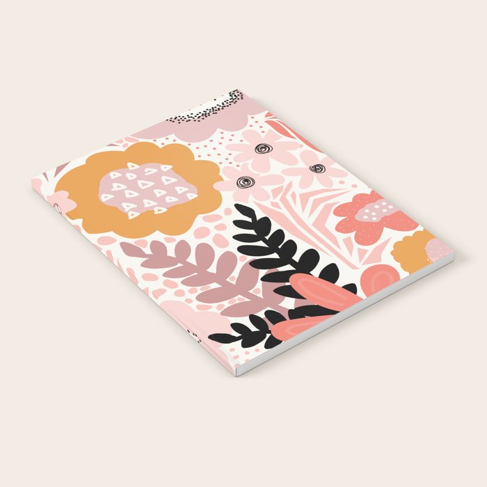 Large Pastel Floral Pattern Orange Pink White Black Gold Meadow Notebook Gallery Image 2