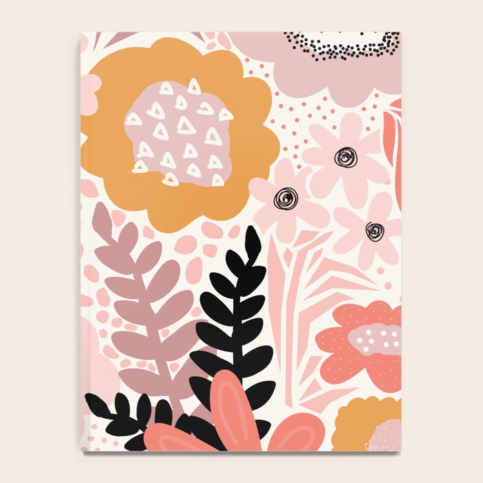 Large Pastel Floral Pattern Orange Pink White Black Gold Meadow Notebook Gallery Image 4