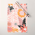 Large Pastel Floral Pattern Orange Pink White Black Gold Meadow Wrapping Paper Gallery Image 1