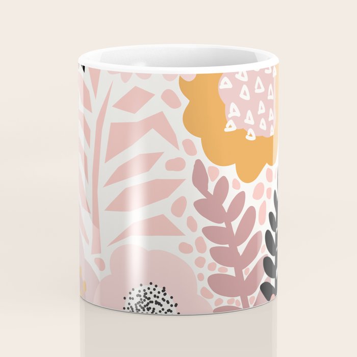 Large Pastel Floral Pattern Orange Pink White Black Gold Meadow Coffee Mug Gallery Image 4