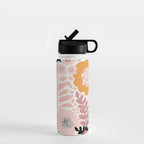 Large Pastel Floral Pattern Orange Pink White Black Gold Meadow Water Bottle Gallery Image 1