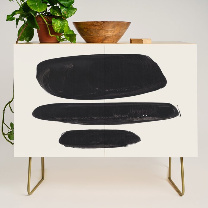 Mid Century Modern Minimalist Abstract Art Brush Strokes Black & White Ink Art Tribal Pebbles Credenza Gallery Image 1