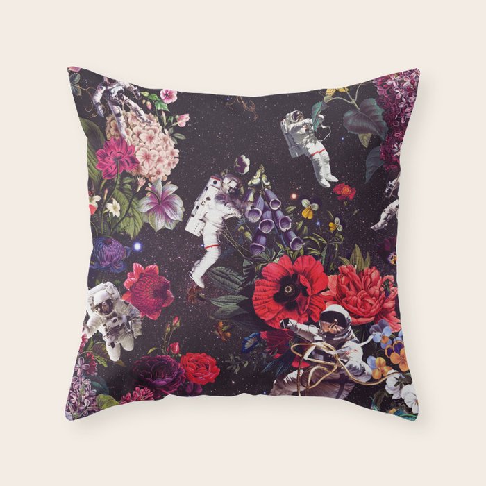 Flowers and Astronauts - Space Throw Pillow Gallery Image 6