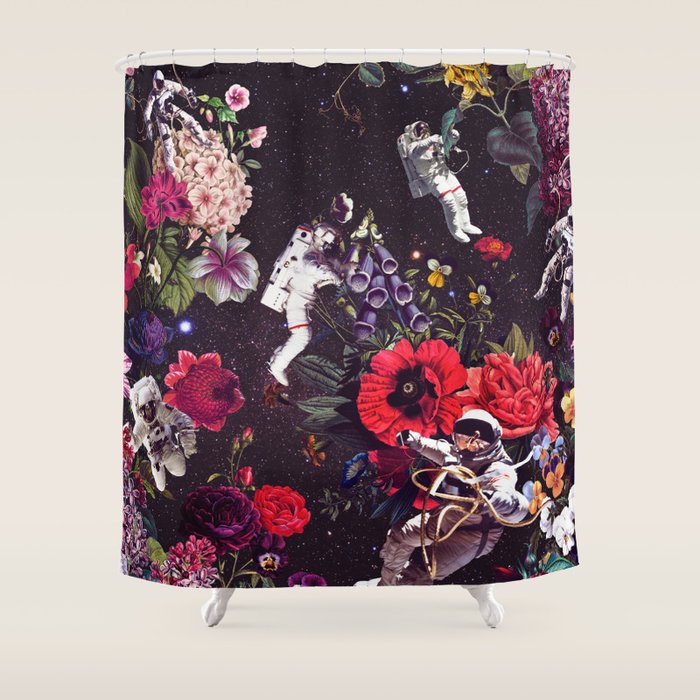Flowers and Astronauts - Space Shower Curtain Gallery Image 1