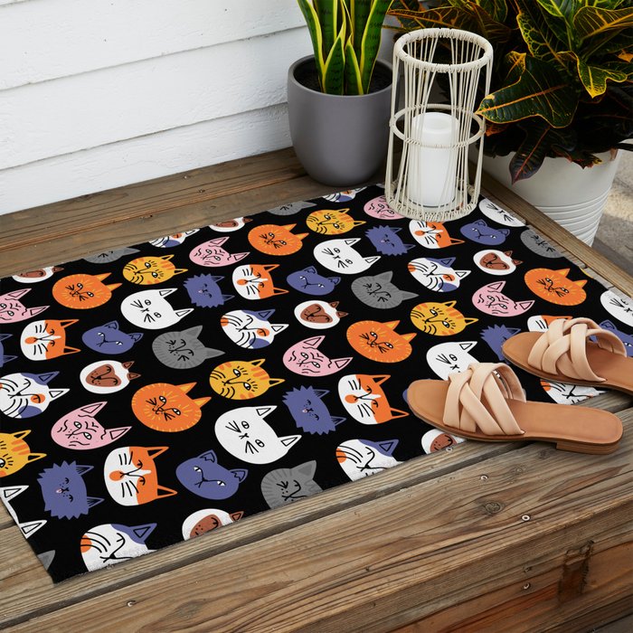 Funny cat animal cartoon art pattern Outdoor Rug Gallery Image 2