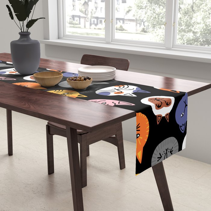 Funny cat animal cartoon art pattern Table Runner Gallery Image 2