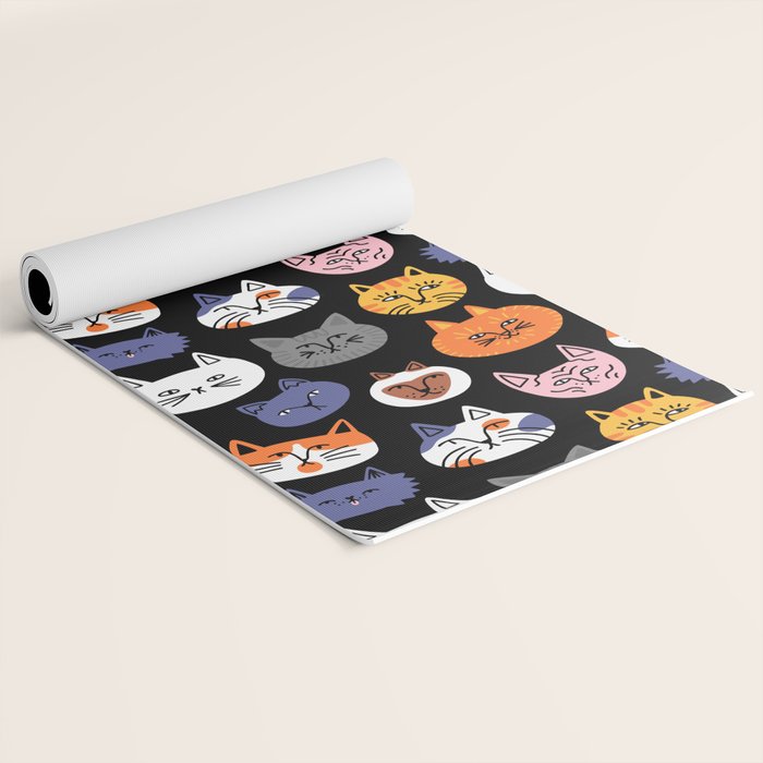 Funny cat animal cartoon art pattern Yoga Mat Gallery Image 2
