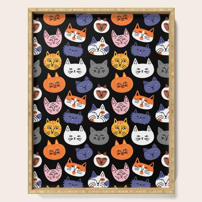 Funny cat animal cartoon art pattern Serving Tray Gallery Image 1