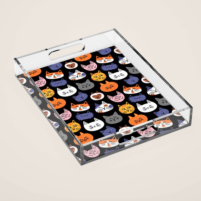 Funny cat animal cartoon art pattern Acrylic Tray Gallery Image 1