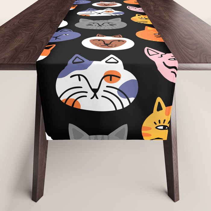 Funny cat animal cartoon art pattern Table Runner Gallery Image 1