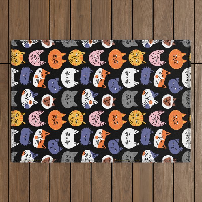 Funny cat animal cartoon art pattern Outdoor Rug Gallery Image 1