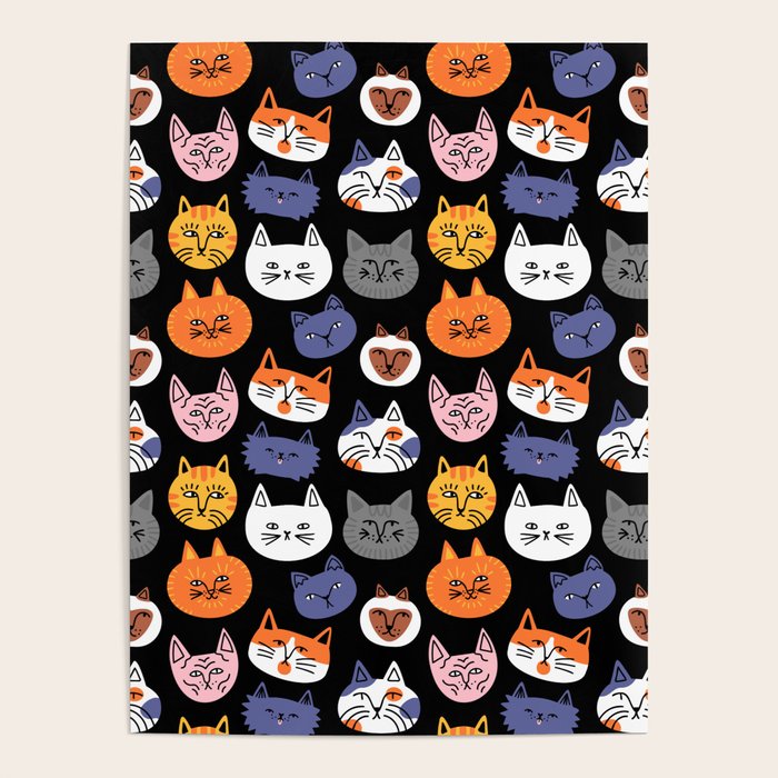 Funny cat animal cartoon art pattern Poster Gallery Image 1