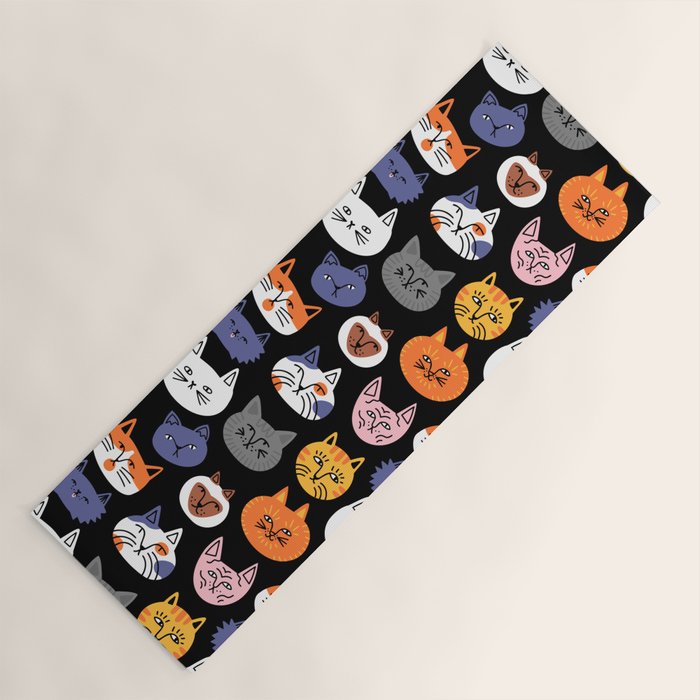 Funny cat animal cartoon art pattern Yoga Mat Gallery Image 1