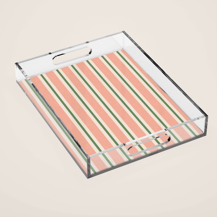 Classic Stripes - peach green Acrylic Tray Gallery Image 1
