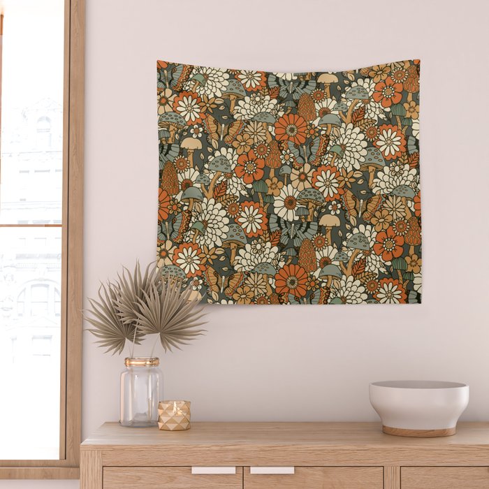 Mushroom Butterfly Garden Wall Tapestry Gallery Image 2