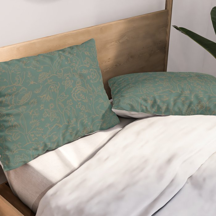 William Morris Middlemore Green Moss Gold Pattern Pillow Sham Gallery Image 2
